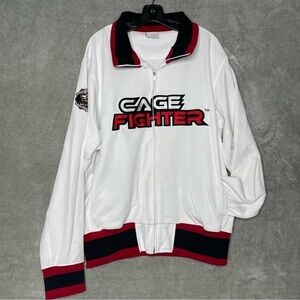 MMA Authentic Cage Fighter Long Sleeve Full Zip Jacket with Pockets White Red XL